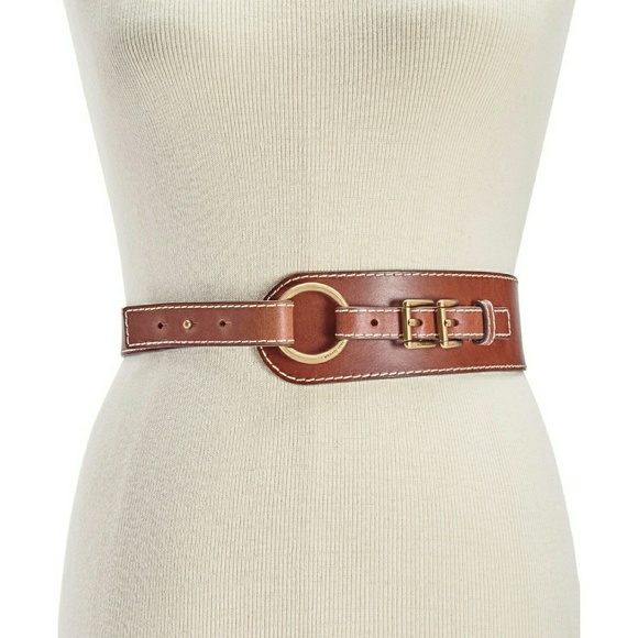 New! MICHAEL KORS Double-Buckle Leather Belt Brown - Picture 1 of 5